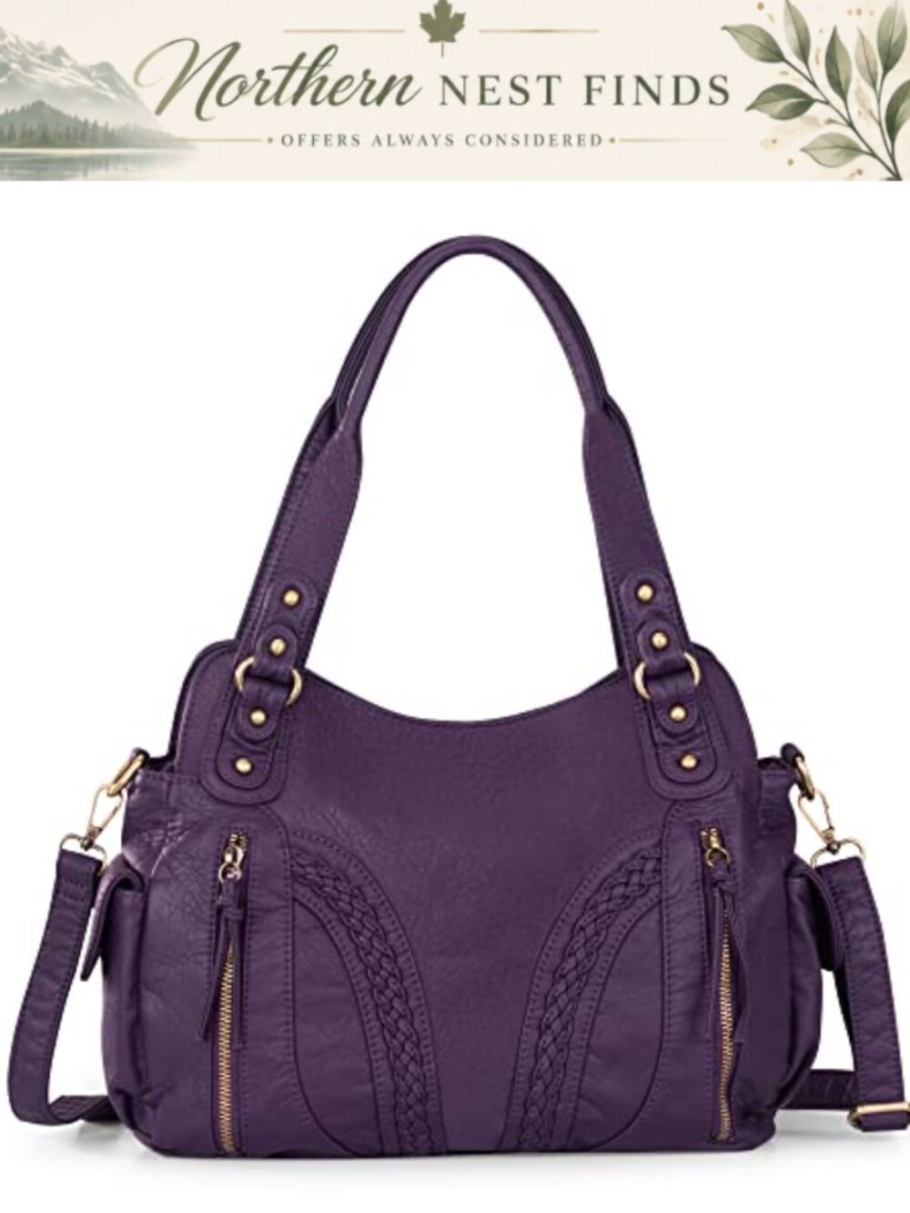 Washed Leather Hobo Bag Roomy Handbag with Crossbody Strap